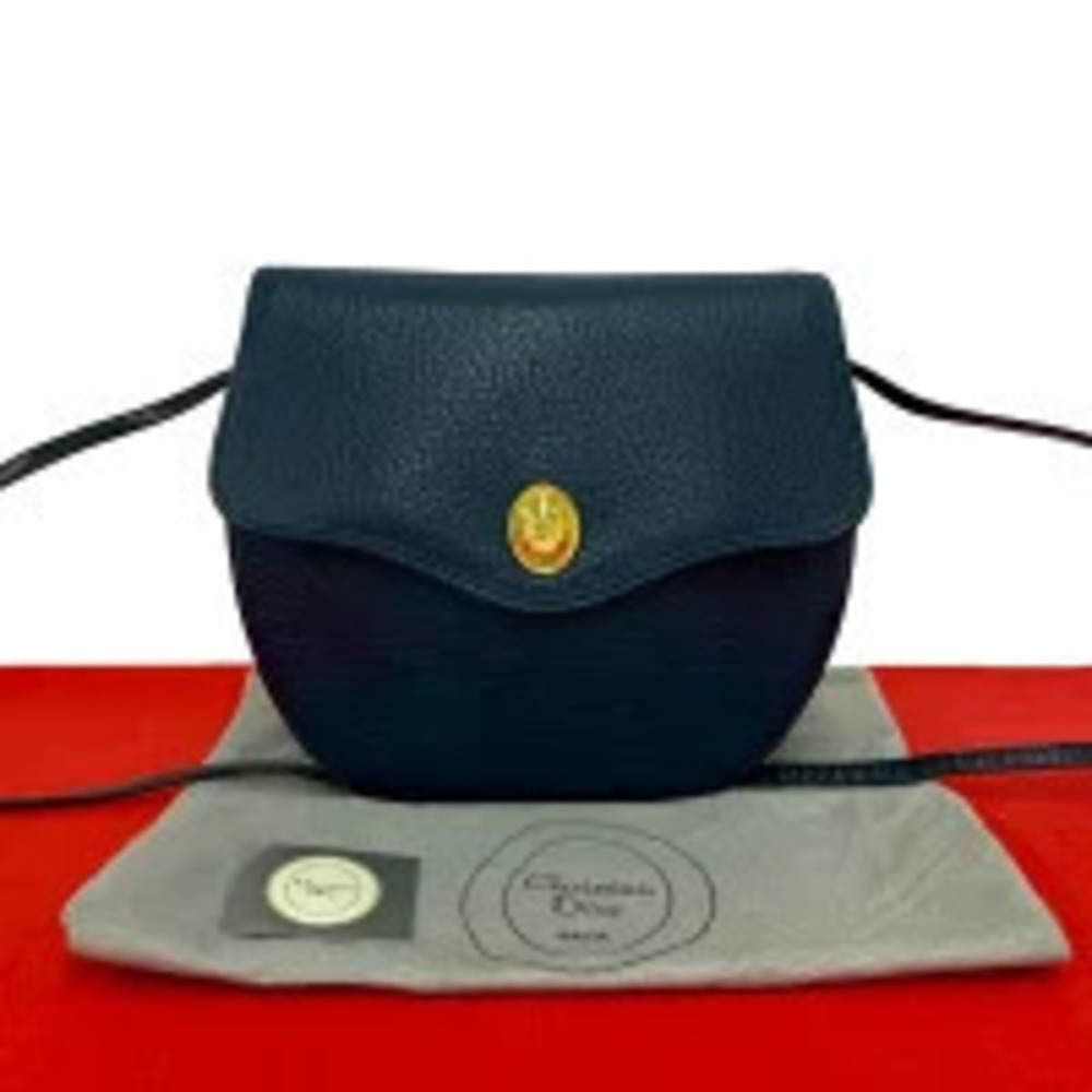 Christian Dior CD Leather Shoulder Pouch Clutch Navy Blue